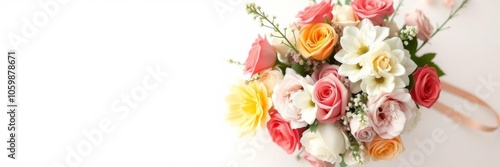 Handmade gift box decorated with floral composition on white background, congratulation, floral composition, surprise