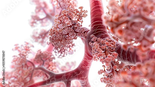 Detailed 3D rendering of a nephron structure, showcasing its intricate components including the glomerulus, tubules, and loop of Henle, essential for kidney function. photo