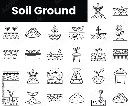 Set of outline soil ground icons