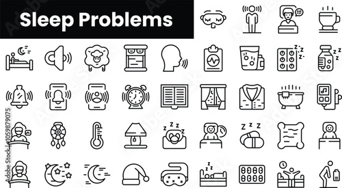 Set of outline sleep problems icons