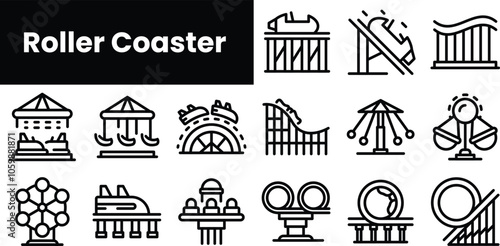 Set of outline roller coaster icons