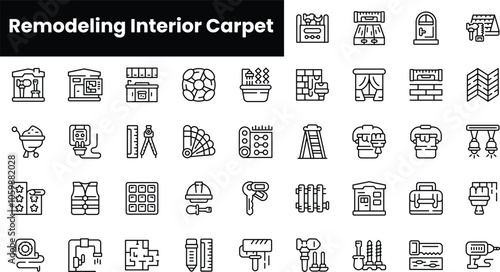 Set of outline remodeling interior carpet icons