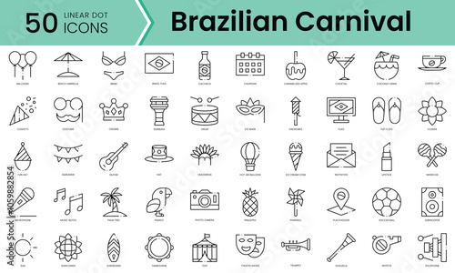 Set of brazilian carnival icons. Line art style icons bundle. vector illustration