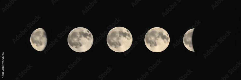 Obraz premium Mid century abstract lunar phases poster with minimalist design and contemporary mystic aesthetic, phases, lunar, contemporary