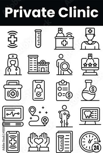 Set of outline private clinic icons