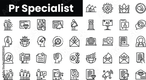 Set of outline pr specialist icons