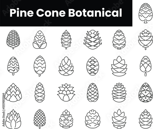 Set of outline pine cone botanical icons