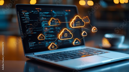 Wallpaper Mural Cloud Computing Concept with Laptop and Network Icons Torontodigital.ca