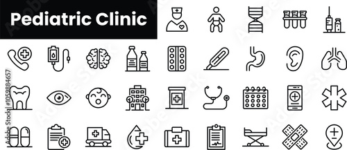 Set of outline pediatric clinic icons