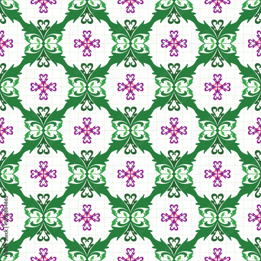 Obraz premium Geometric Floral Pattern with Green and Purple Symmetry