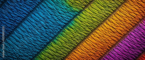 Colorful textured fabric stripes in blue, green, yellow, orange, and pink