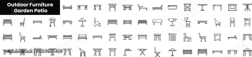 Set of outline outdoor furniture garden patio icons