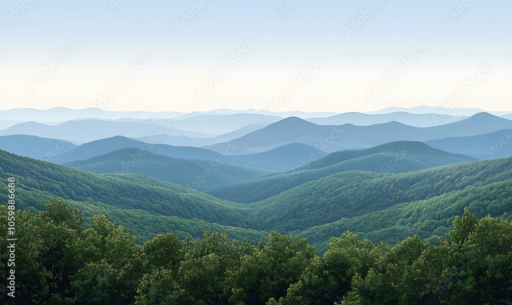 A serene landscape of rolling hills and mountains under a clear sky. A serene landscape of rolling hills and mountains under a clear sky.
