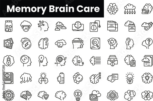 Set of outline memory brain care icons