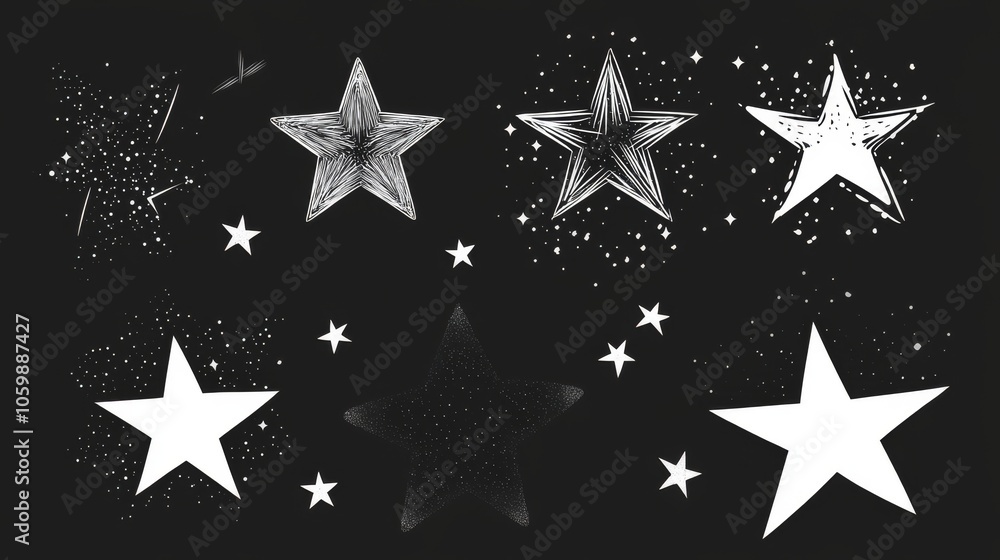 Obraz premium 95.Stars Icon Collection. Different Star Shapes. Black Stars Icon Set. Sparkle Star Icon Set. Falling Stars