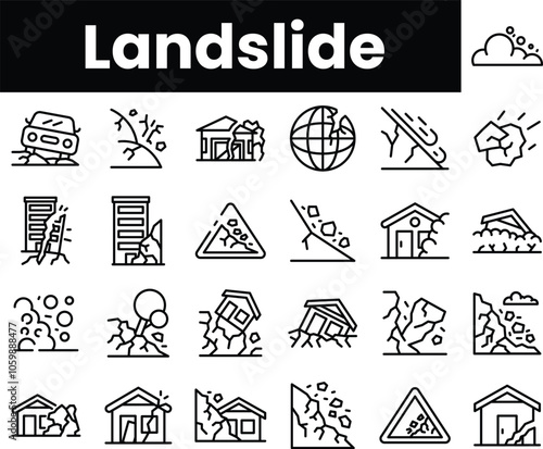 Set of outline landslide icons
