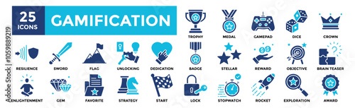 Gamification icon collection set. Containing design technology, gamification, education, strategy	