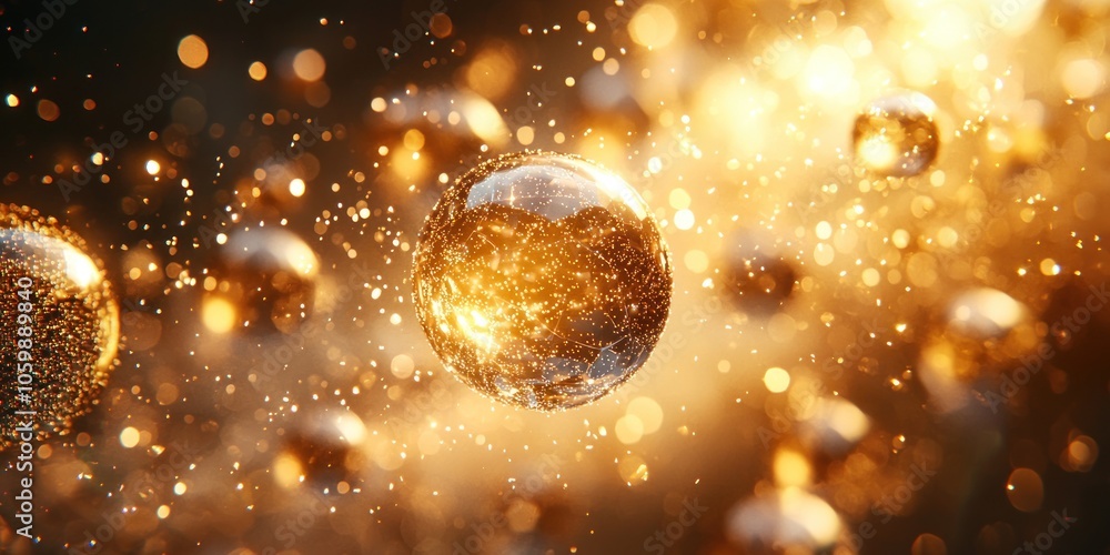 Obraz premium A Glittering Golden Sphere Suspended in a Field of Light
