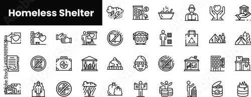Set of outline homeless shelter icons