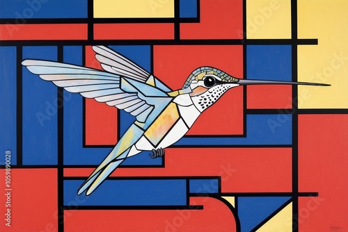 A graceful hummingbird in Suprematism style. Created with generative AI technology photo