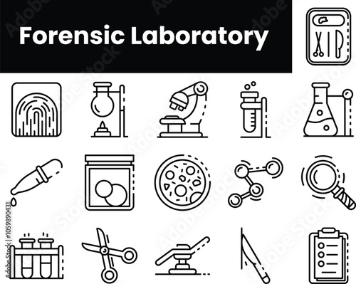 Set of outline forensic laboratory icons