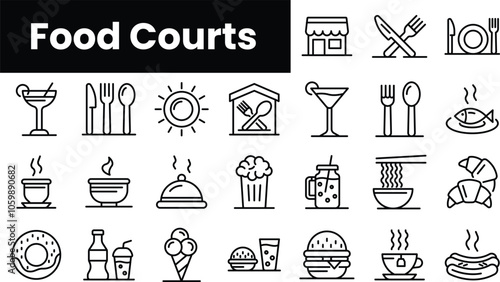 Set of outline food courts icons