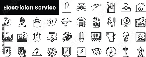 Set of outline electrician service icons