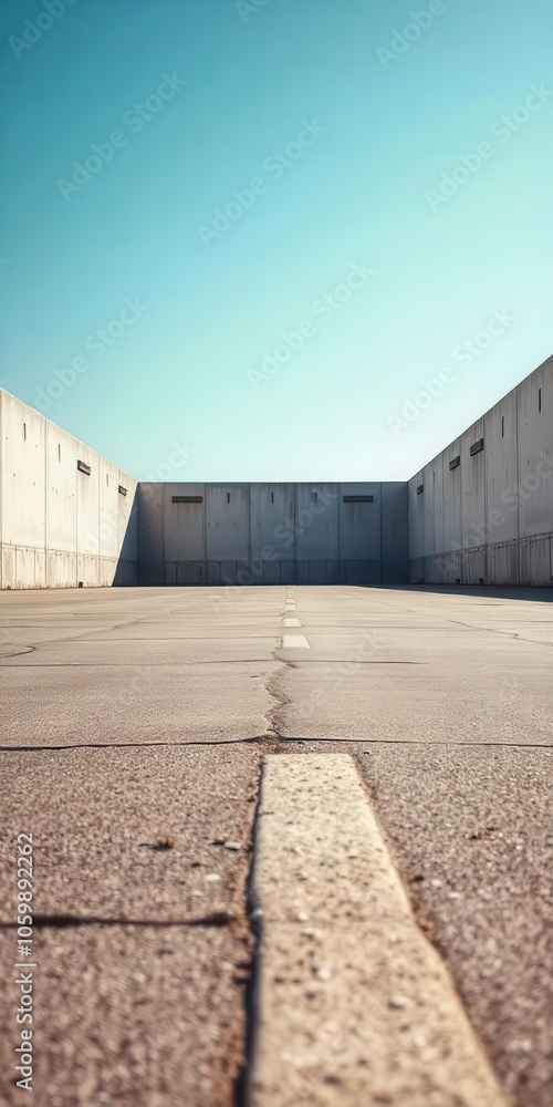 Empty Concrete Floor with Crack under Vast Sky Empty Concrete Floor with Crack under Vast Sky