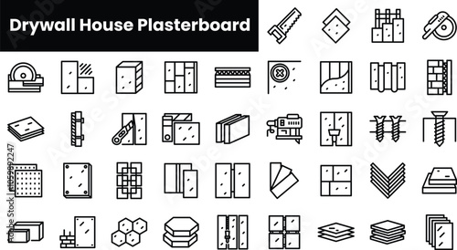 Set of outline drywall house plasterboard icons