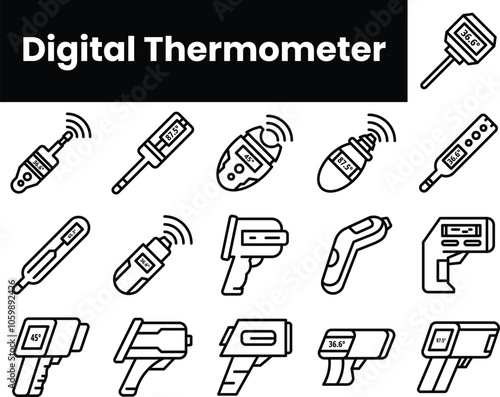 Set of outline digital thermometer icons