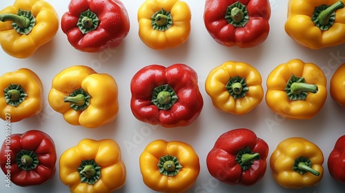 Radiant Paprika Yellow Peppers: A Vibrant Arrangement on a Pristine White Background