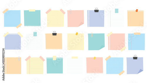 set of colorful sticky note memo paper pastel fun school student notepad blank decoration