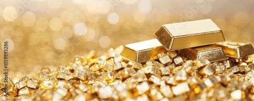 The image showcases gleaming gold bars and nuggets, symbolizing wealth, luxury, and investment opportunities.