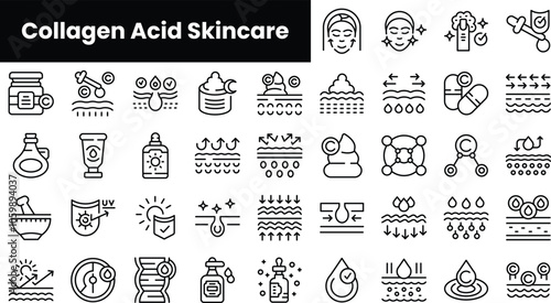 Set of outline collagen acid skincare icons