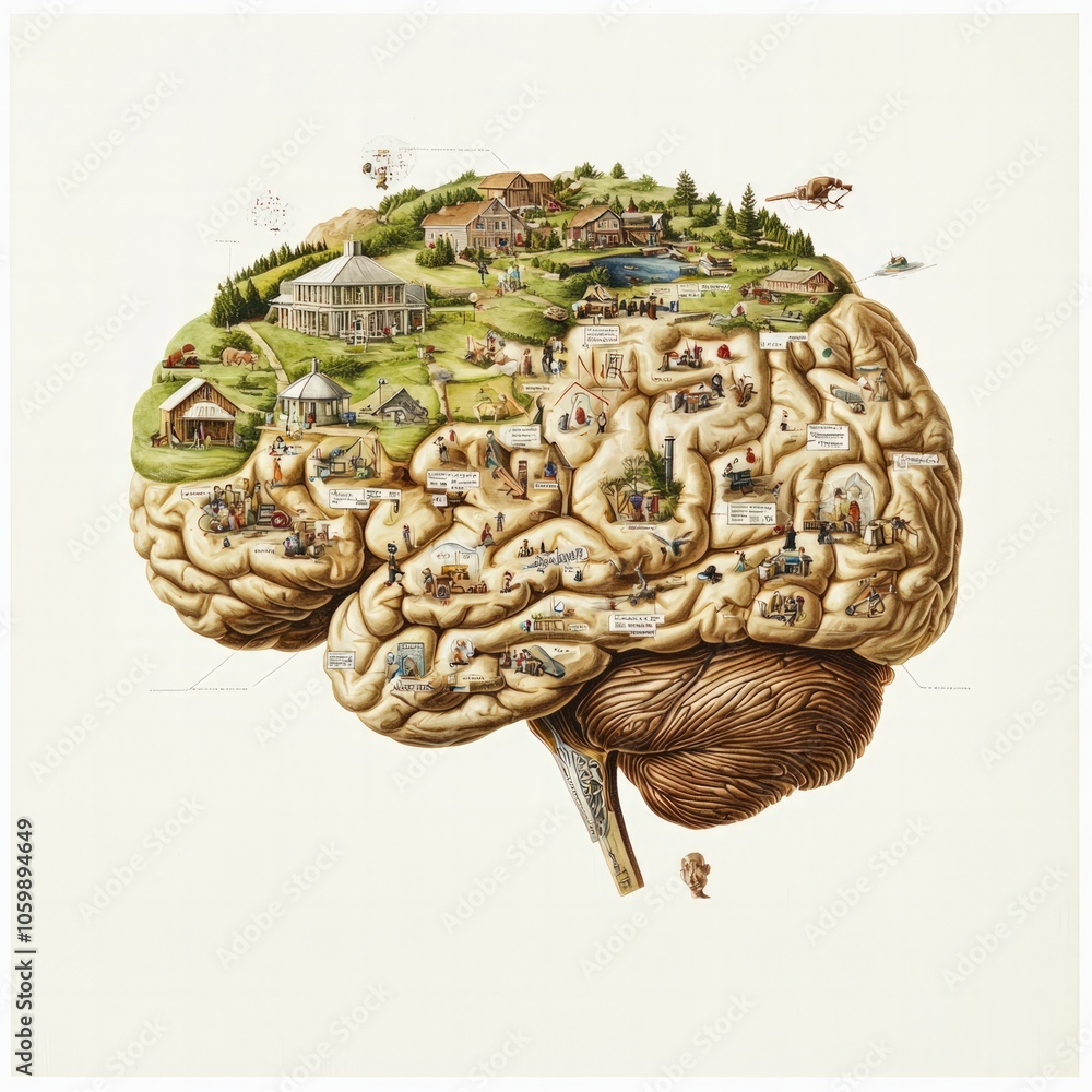 Stockillustratie Exploring the Intricacies of the Human Brain Through a ...