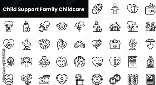 Set of outline child support family childcare icons