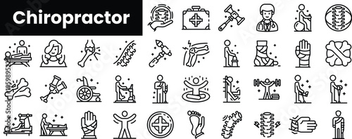 Set of outline chiropractor icons