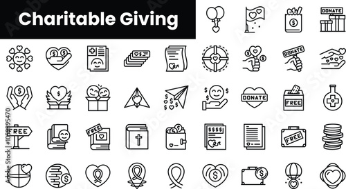 Set of outline charitable giving icons