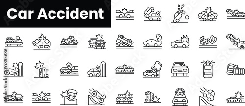 Set of outline car accident icons