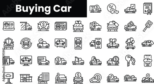Set of outline buying car icons