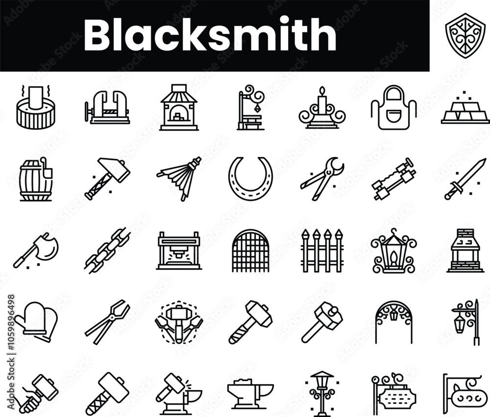 Naklejka premium Set of outline blacksmith icons