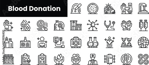 Set of outline blood donation icons