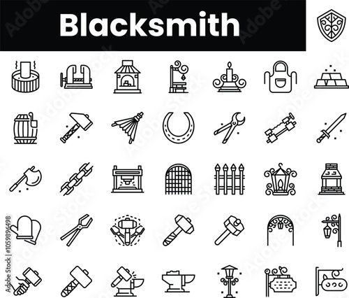 Set of outline blacksmith icons