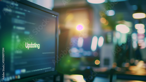  Close-up of computer screen showing software update progress bar with 