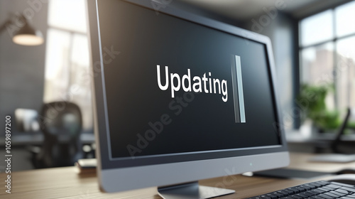  Close-up of computer screen showing software update progress bar with 