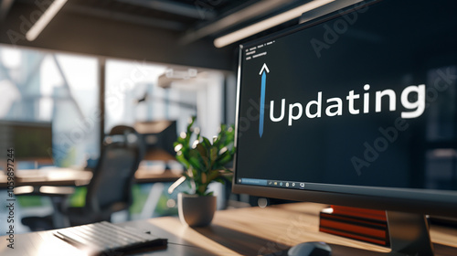  Close-up of computer screen showing software update progress bar with 