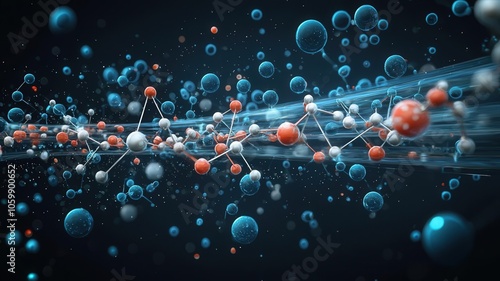 Atomistic view of organic reaction forming new bonds, chemical formation, atomic interactions photo