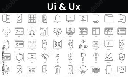 Set of outline ui and ux icons. Minimalist thin linear web icon set. vector illustration.