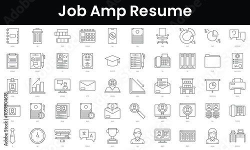 Set of outline job amp resume icons. Minimalist thin linear web icon set. vector illustration.