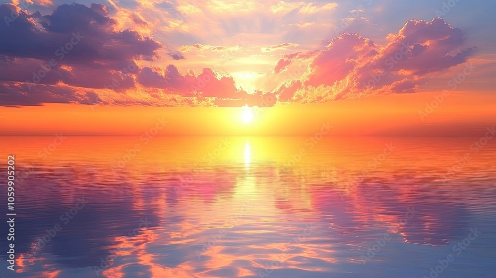 Fototapeta premium Serene Sunset Over Calm Ocean Waters
